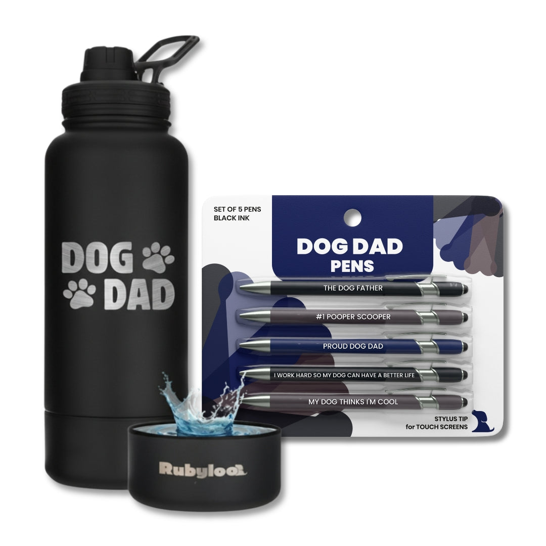 Water Bottle with Dog Bowl & Dog-Themed Stylus Pen Set