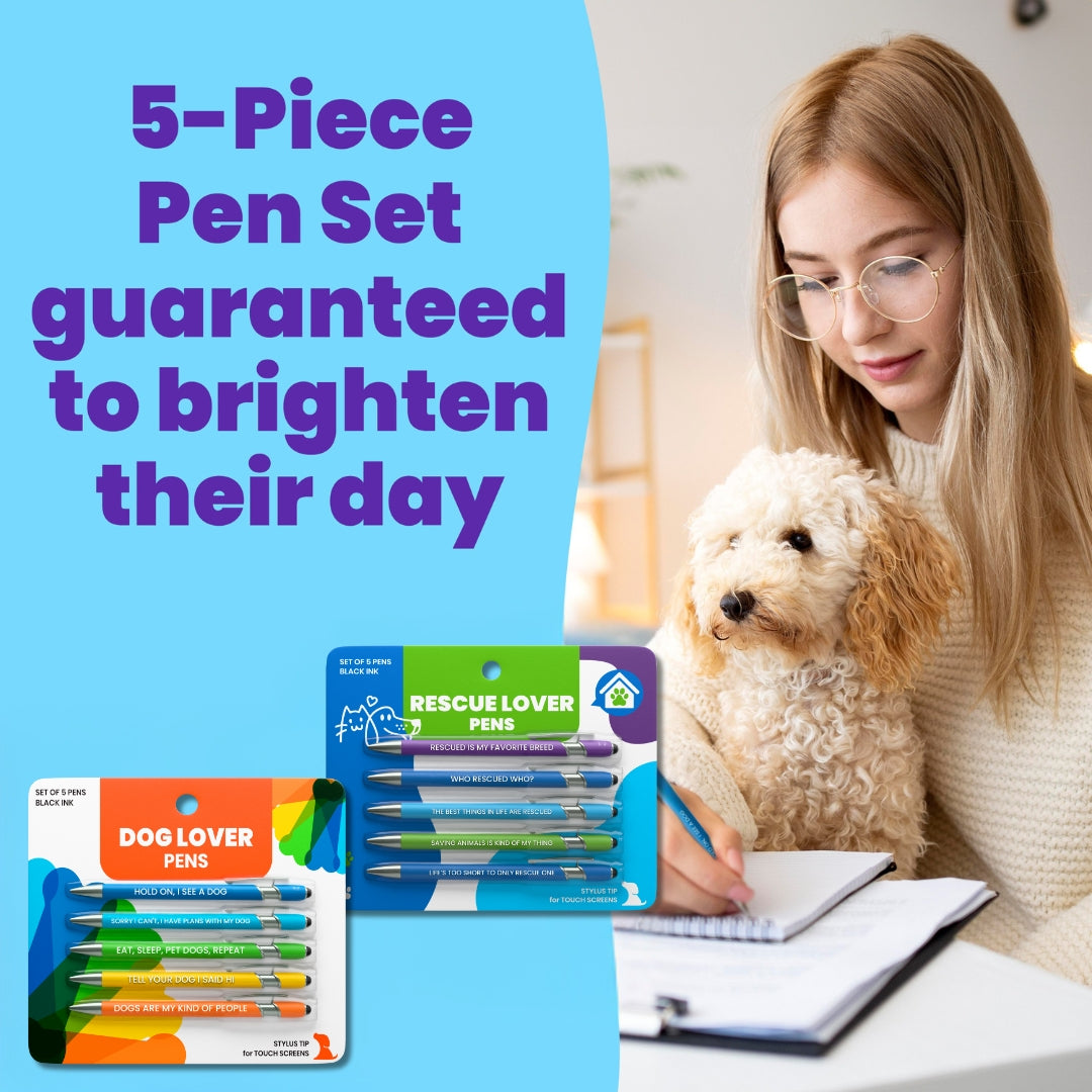 Water Bottle with Dog Bowl & Dog-Themed Stylus Pen Set