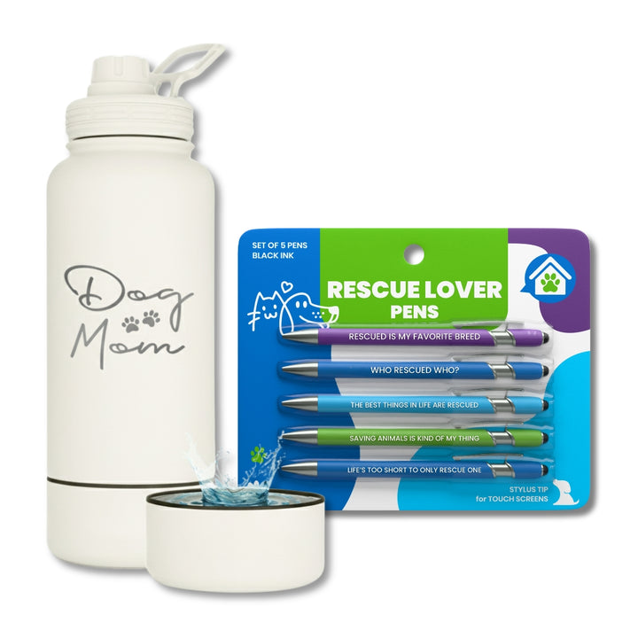 Water Bottle with Dog Bowl & Dog-Themed Stylus Pen Set