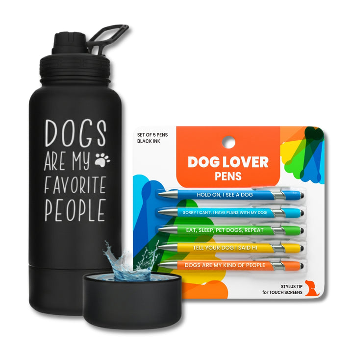 Water Bottle with Dog Bowl & Dog-Themed Stylus Pen Set