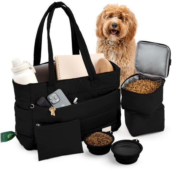 Dog Mom Bag: Puffer Dog Travel Bag with 9 Pockets | Rubyloo
