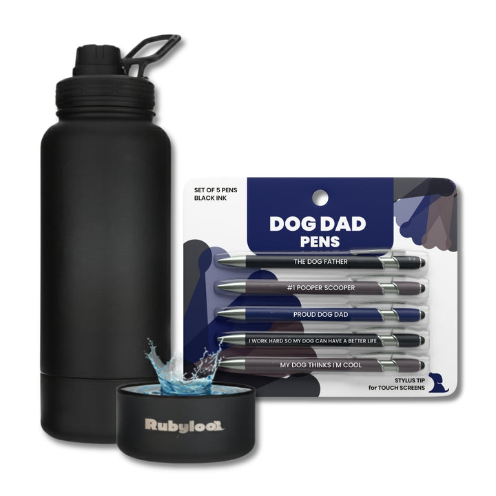 Water Bottle with Dog Bowl & Dog-Themed Stylus Pen Set