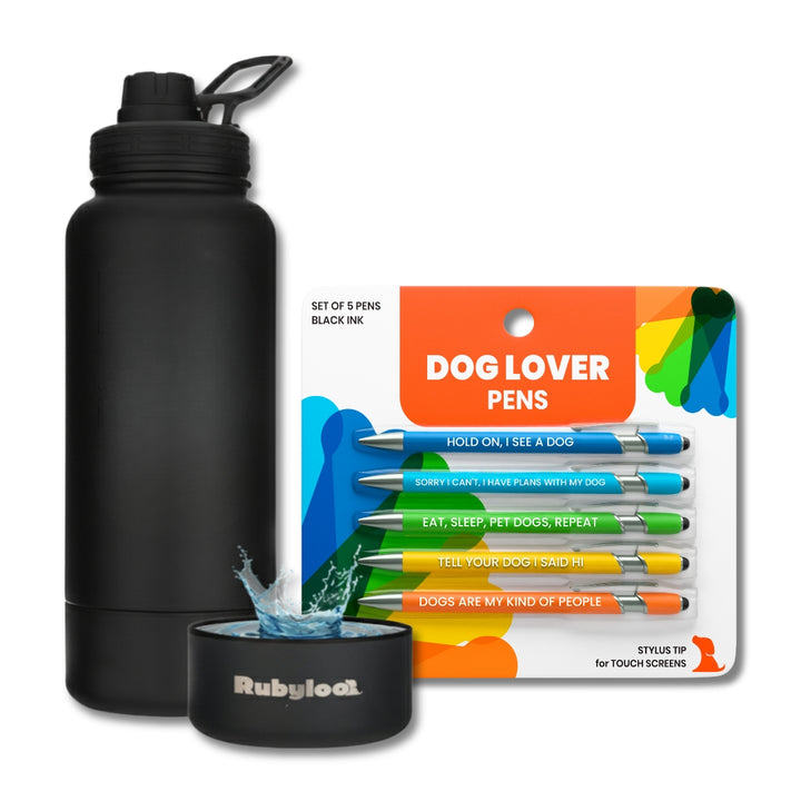 Water Bottle with Dog Bowl & Dog-Themed Stylus Pen Set