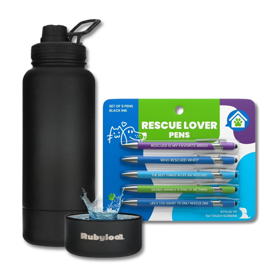 Water Bottle with Dog Bowl & Dog-Themed Stylus Pen Set