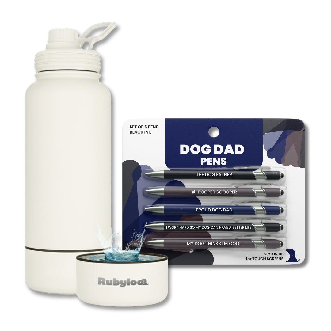 Water Bottle with Dog Bowl & Dog-Themed Stylus Pen Set