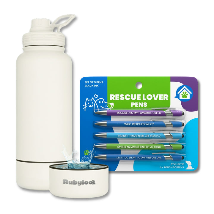 Water Bottle with Dog Bowl & Dog-Themed Stylus Pen Set