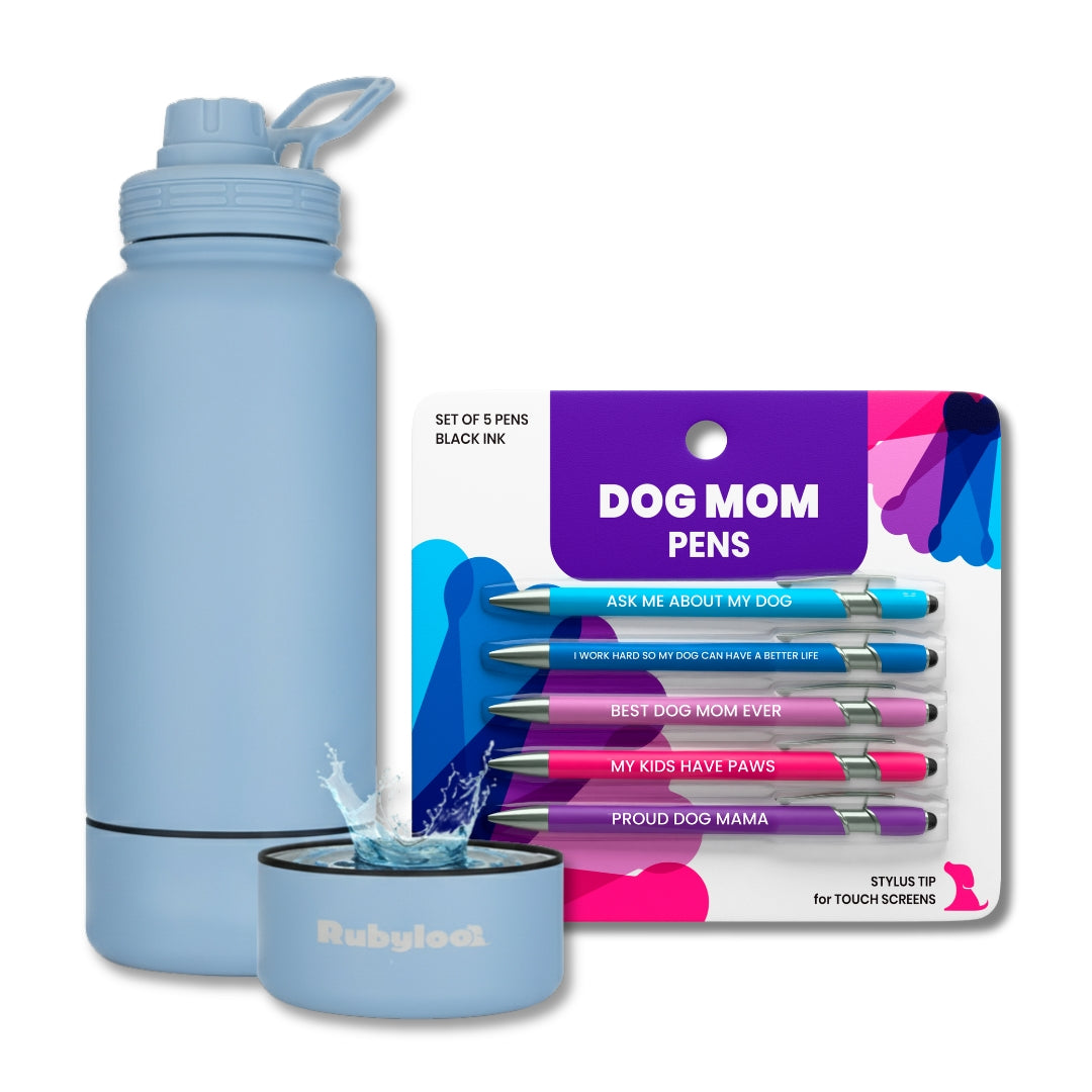 Water Bottle with Dog Bowl & Dog-Themed Stylus Pen Set