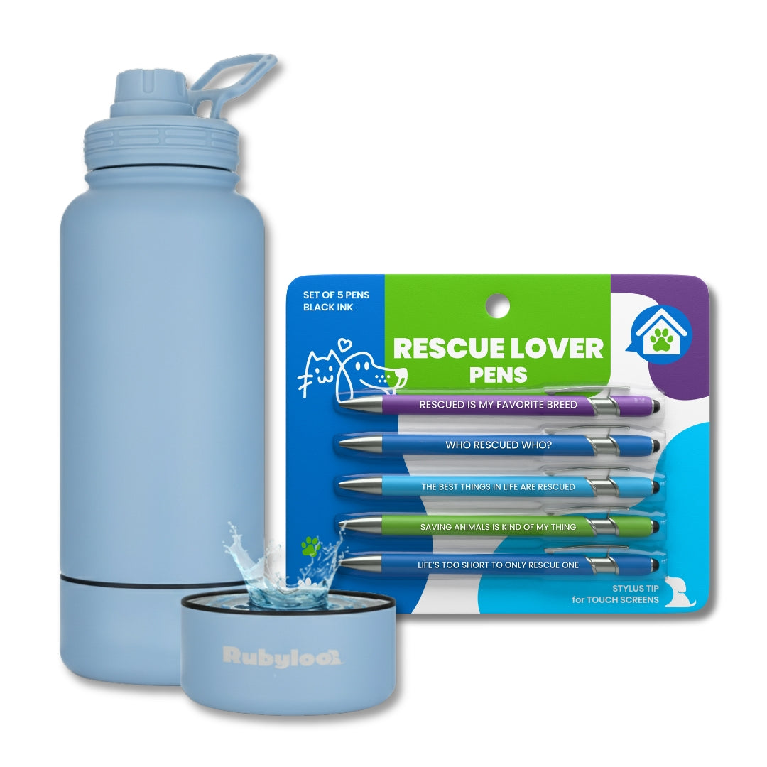 Water Bottle with Dog Bowl & Dog-Themed Stylus Pen Set