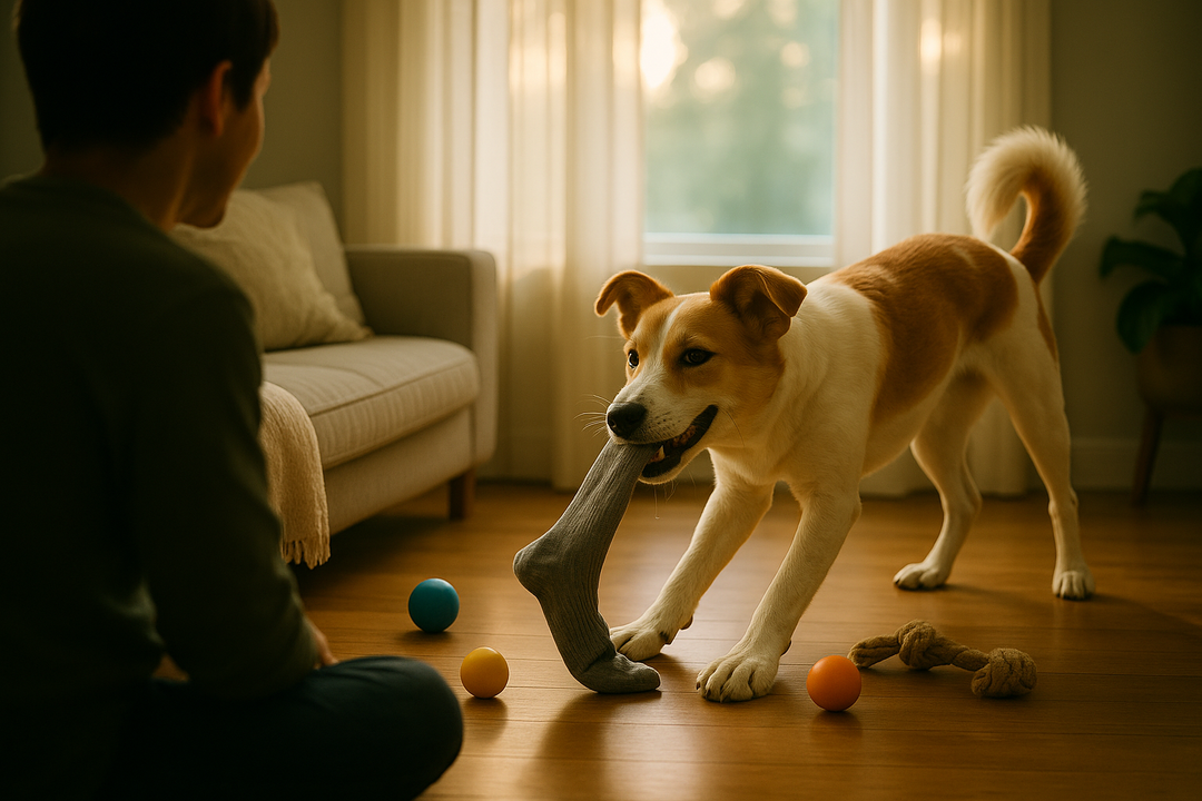 dog eating socks