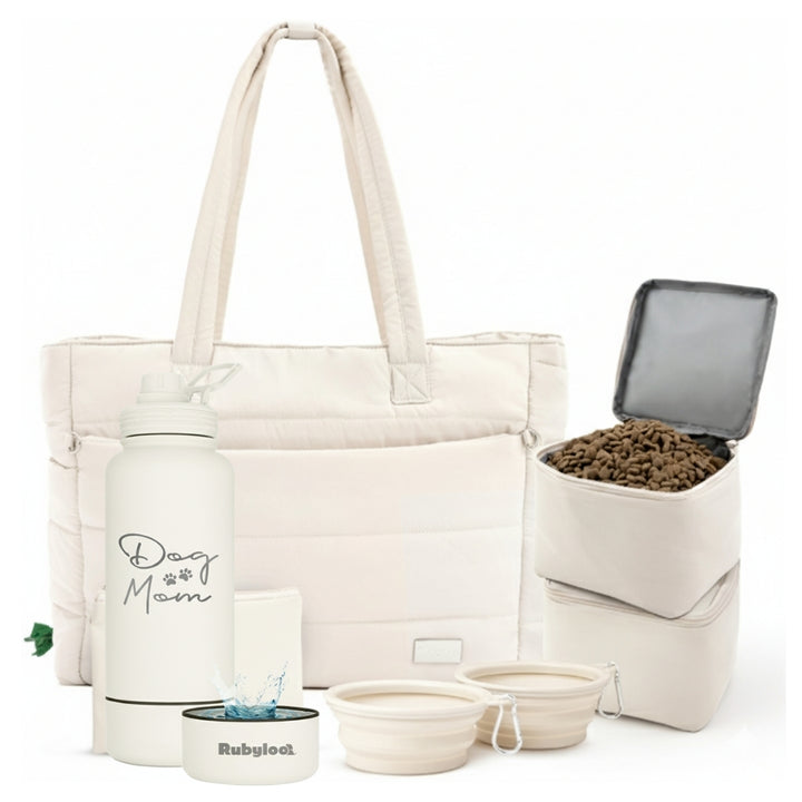 Puffer Dog Travel Bag & Water Bottle with Dog Bowl