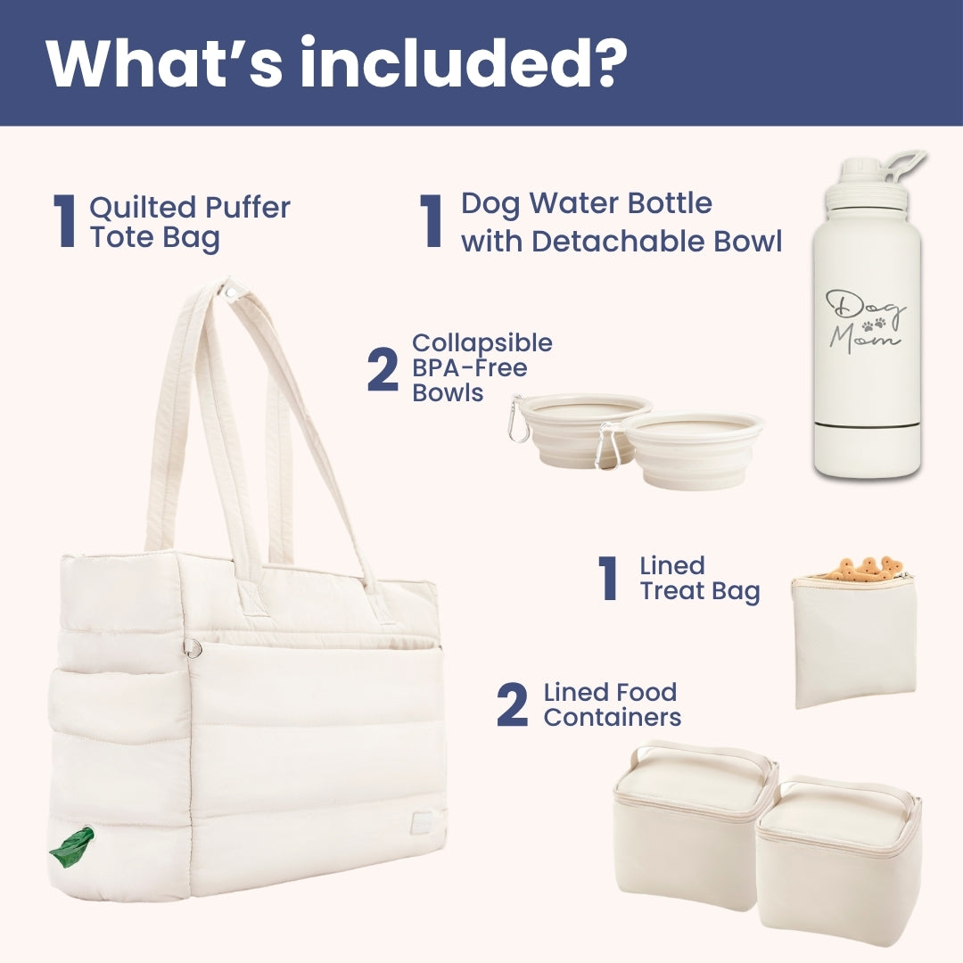 Puffer Dog Travel Bag & Water Bottle with Dog Bowl