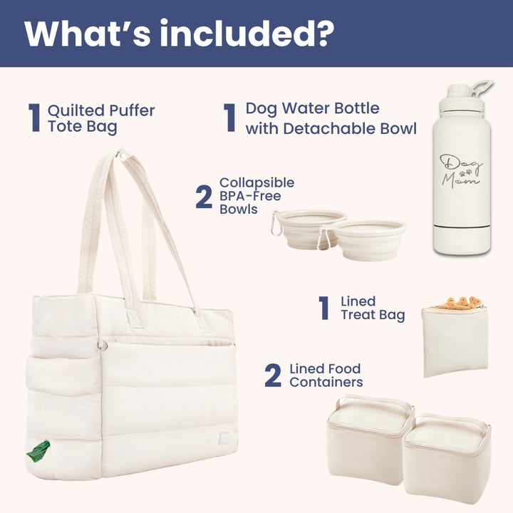 Puffer Dog Travel Bag & Water Bottle with Dog Bowl