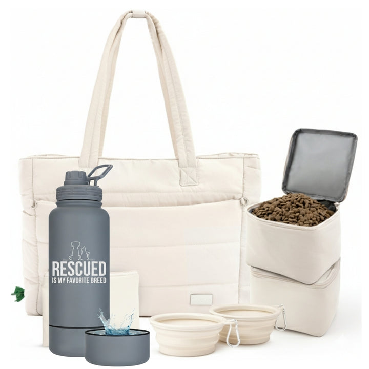 Puffer Dog Travel Bag & Water Bottle with Dog Bowl