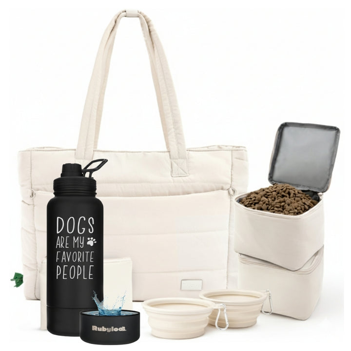 Puffer Dog Travel Bag & Water Bottle with Dog Bowl