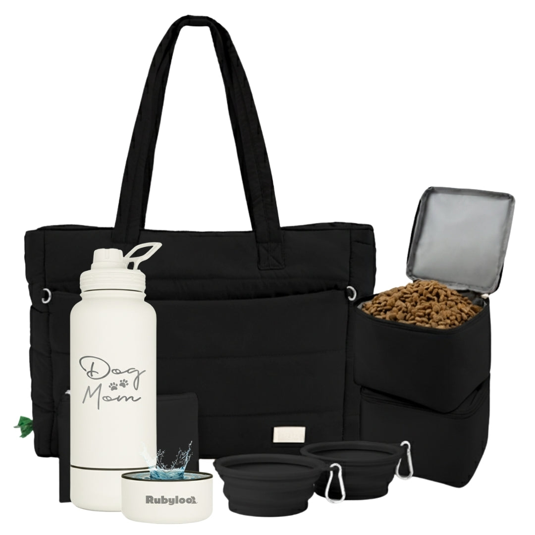 Puffer Dog Travel Bag & Water Bottle with Dog Bowl
