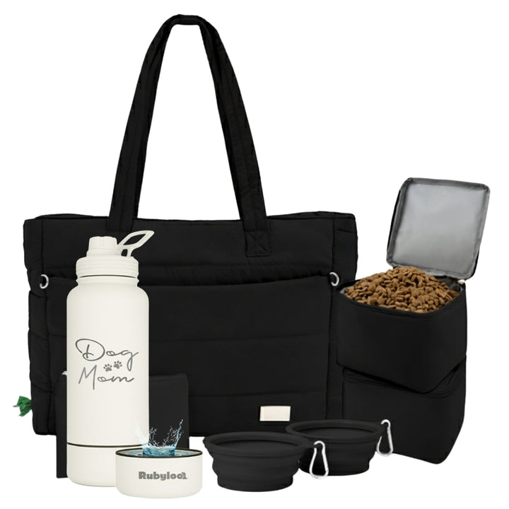 Puffer Dog Travel Bag & Water Bottle with Dog Bowl