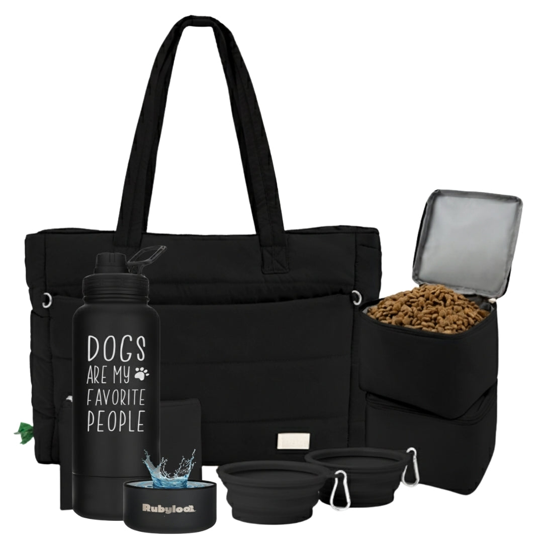 Puffer Dog Travel Bag & Water Bottle with Dog Bowl