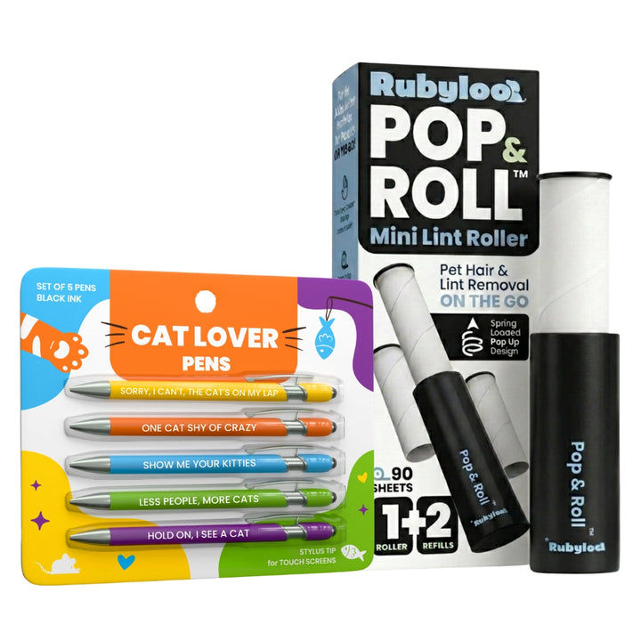 Cat-Themed Stylus Pen Sets & Mini Lint Roller for Pet Hair with 2 Refills