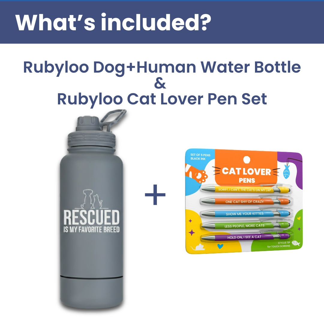 Water Bottle with Dog Bowl & Cat-Themed Stylus Pen Set