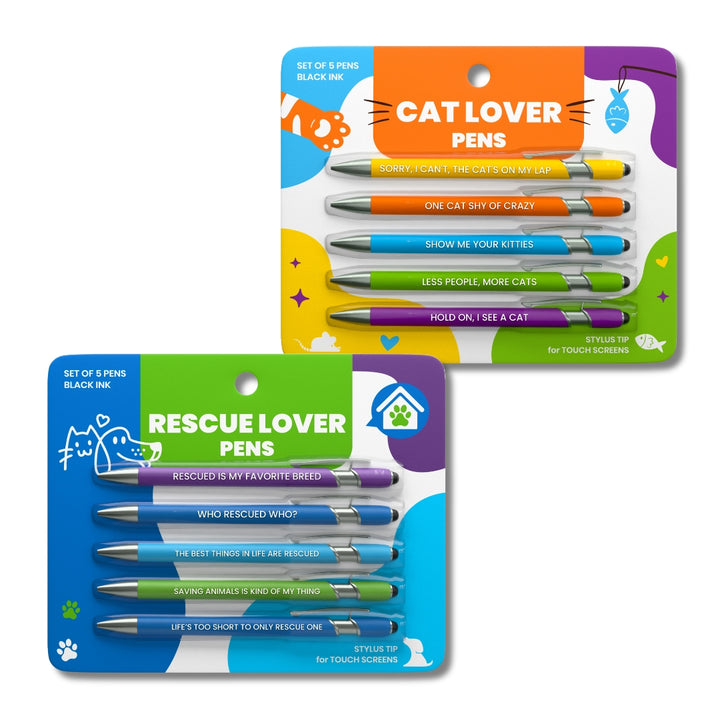 Cat & Rescue Lover Pen Set: 1 pc. Cat Lover & 1 pc. Rescue Lover