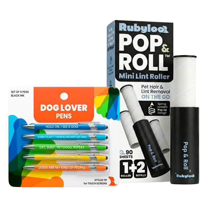 Dog-Themed Stylus Pen Sets & Mini Lint Roller for Pet Hair with 2 Refills