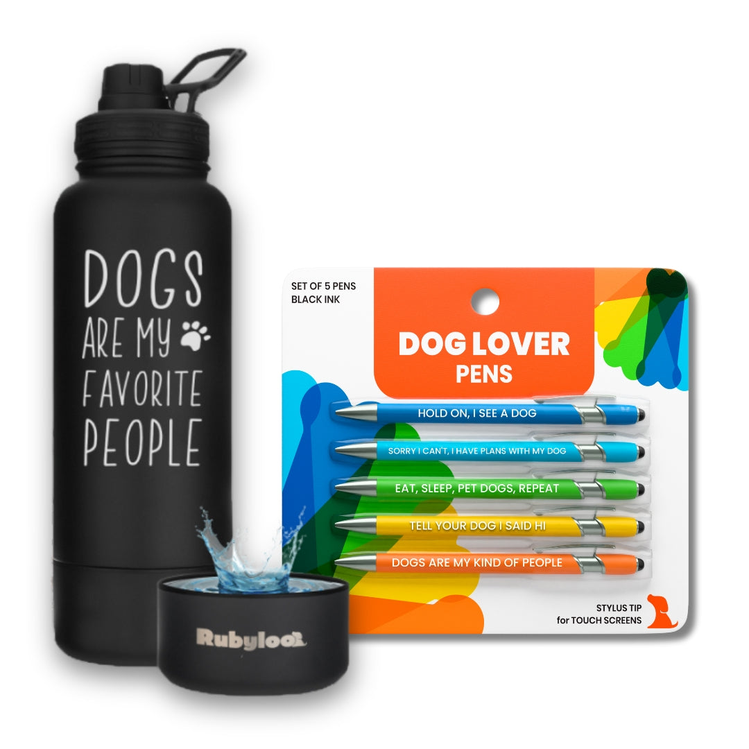 Water Bottle with Dog Bowl & Dog-Themed Stylus Pen Set