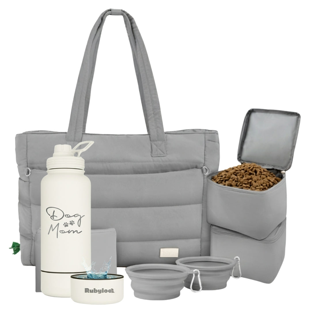 Puffer Dog Travel Bag & Water Bottle with Dog Bowl