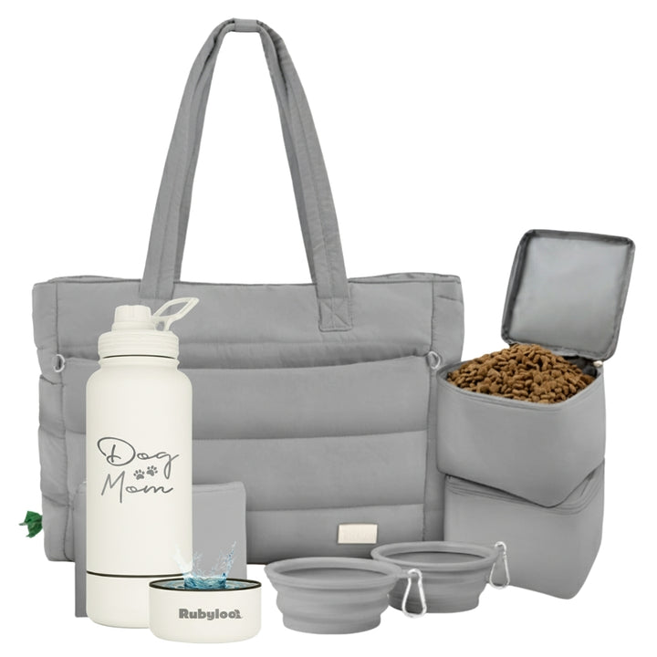 Puffer Dog Travel Bag & Water Bottle with Dog Bowl