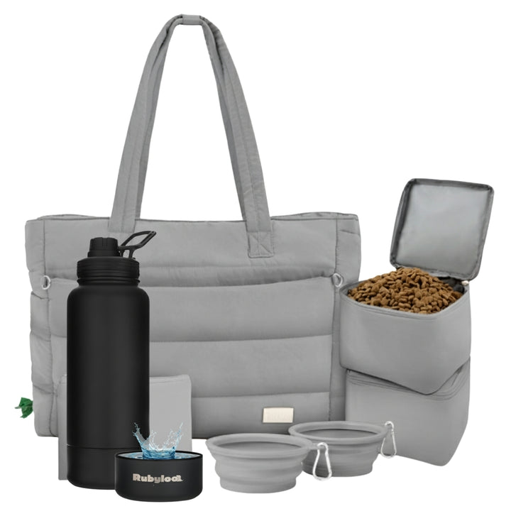 Puffer Dog Travel Bag & Water Bottle with Dog Bowl