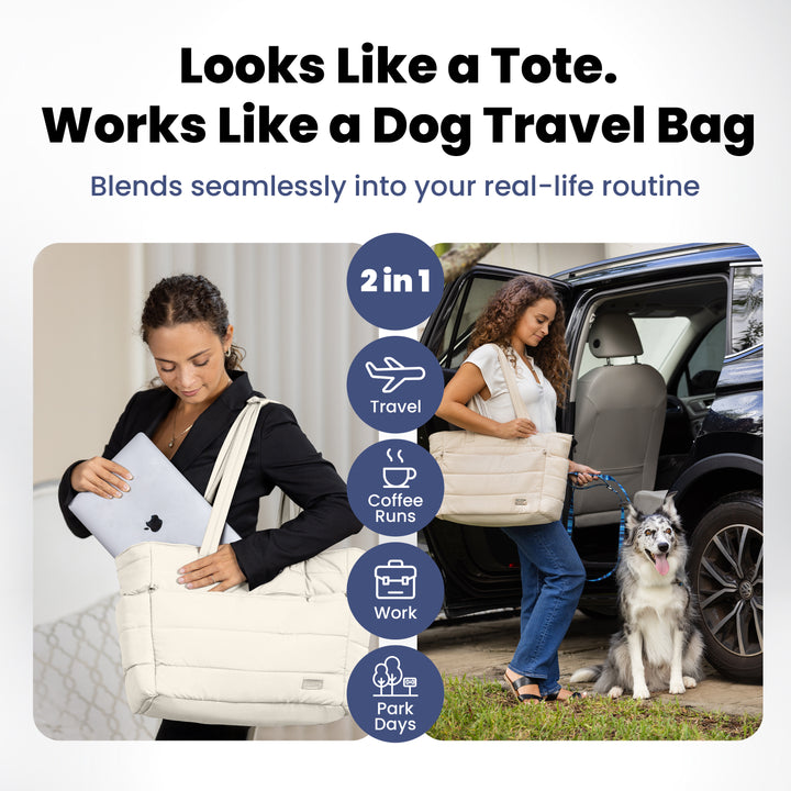Puffer Dog Travel Bag & Water Bottle with Dog Bowl