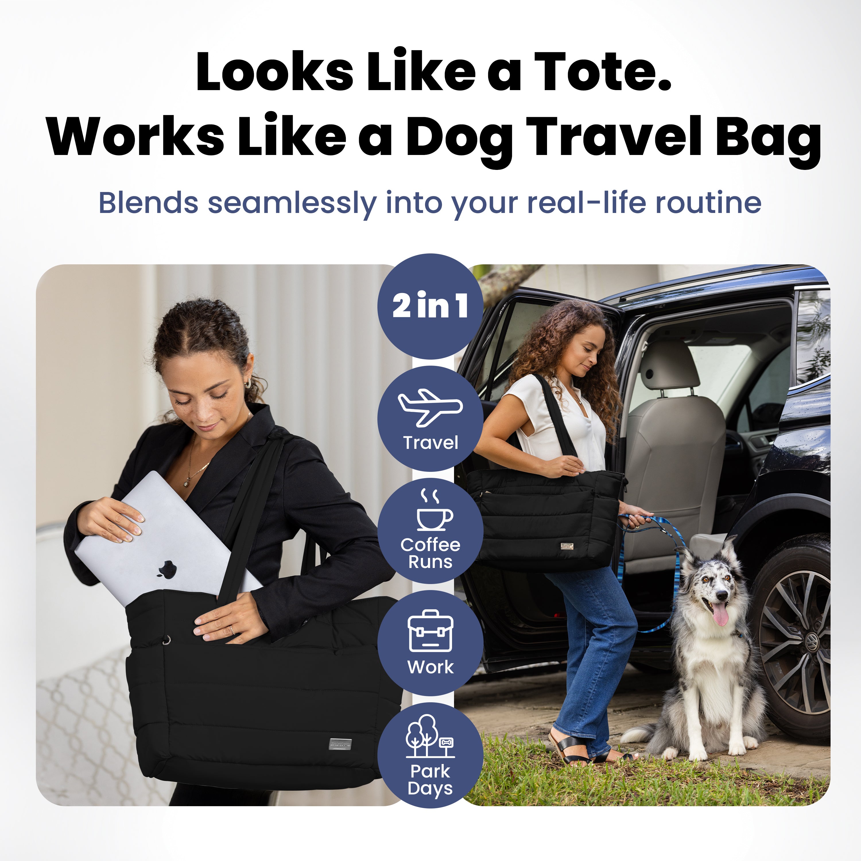 Dog Mom Bag: Puffer Dog Travel Bag with 9 Pockets | Rubyloo