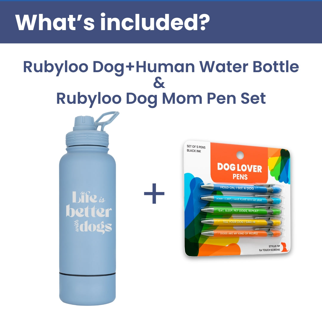 Water Bottle with Dog Bowl & Dog-Themed Stylus Pen Set