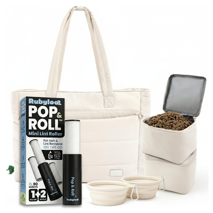 Puffer Dog Travel Bag & Mini Lint Roller for Pet Hair with 2 Refills