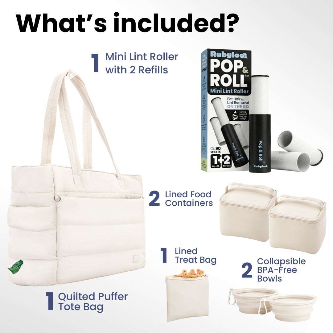 Puffer Dog Travel Bag & Mini Lint Roller for Pet Hair with 2 Refills