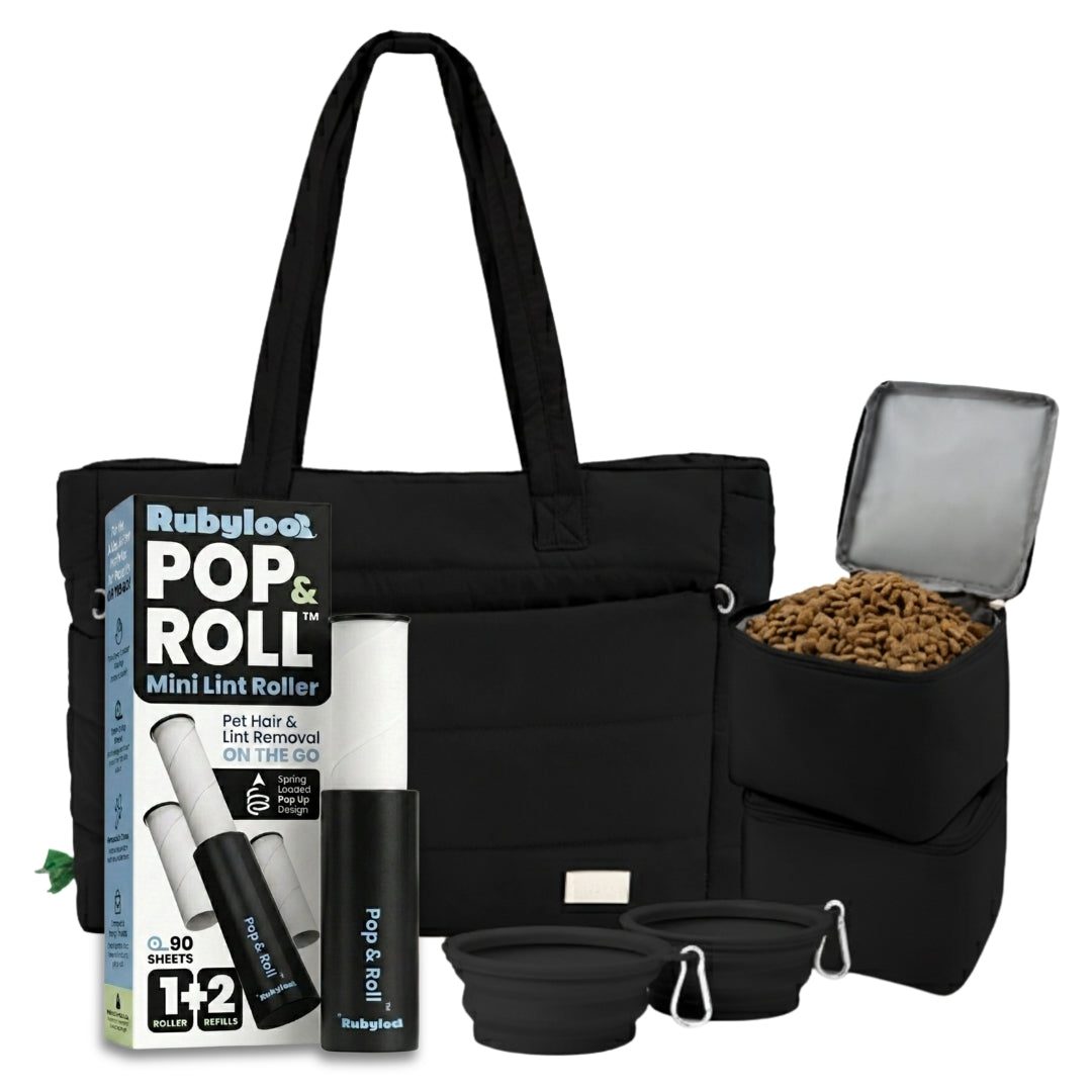 Puffer Dog Travel Bag & Mini Lint Roller for Pet Hair with 2 Refills