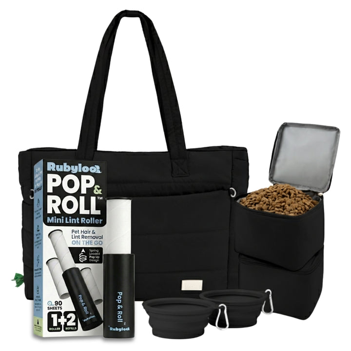 Puffer Dog Travel Bag & Mini Lint Roller for Pet Hair with 2 Refills