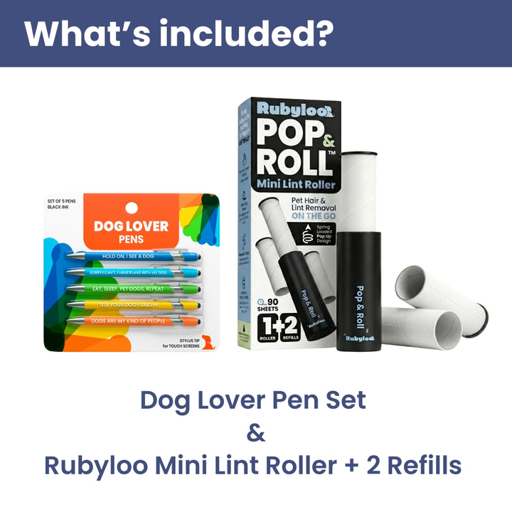 Dog-Themed Stylus Pen Sets & Mini Lint Roller for Pet Hair with 2 Refills