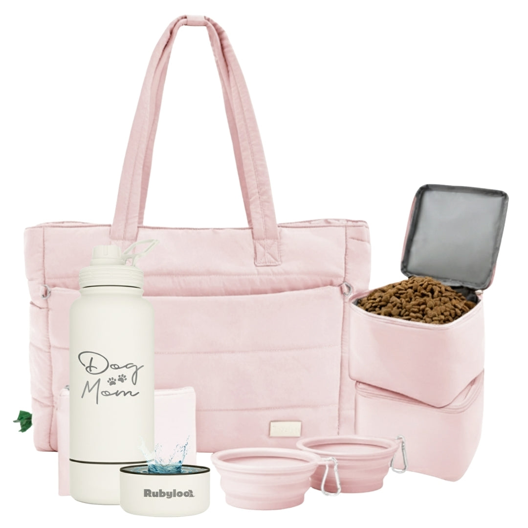 Puffer Dog Travel Bag & Water Bottle with Dog Bowl