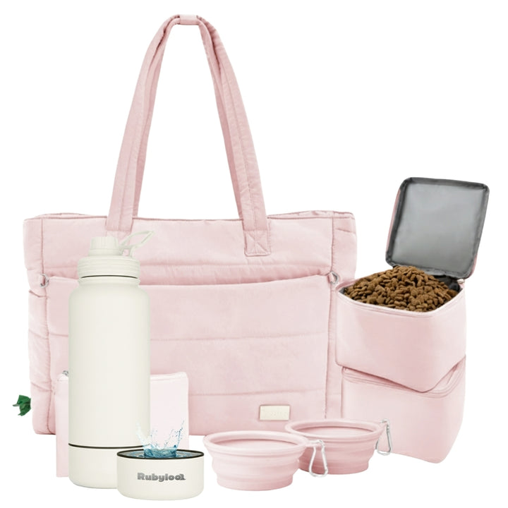 Puffer Dog Travel Bag & Water Bottle with Dog Bowl