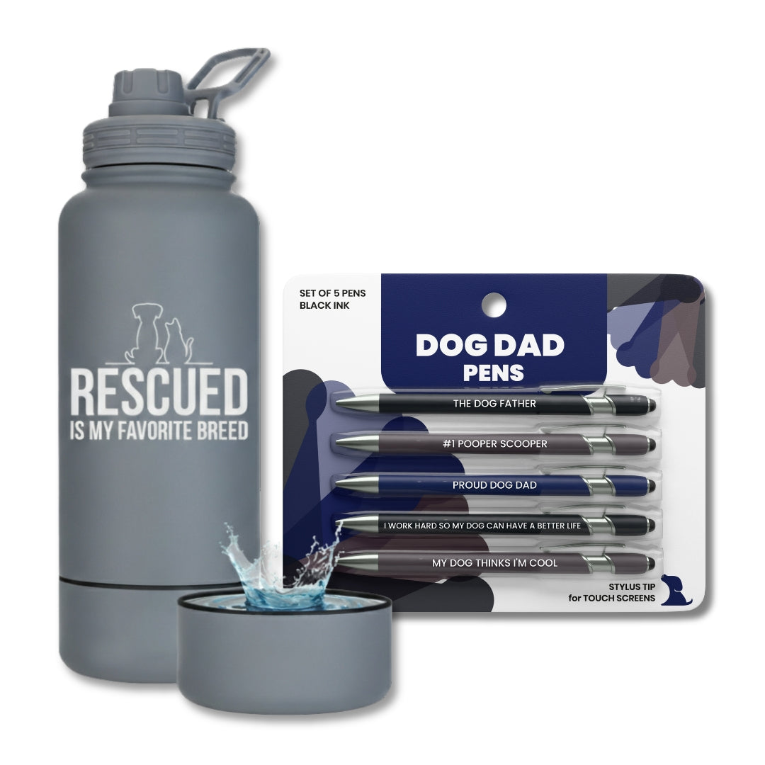 Water Bottle with Dog Bowl & Dog-Themed Stylus Pen Set