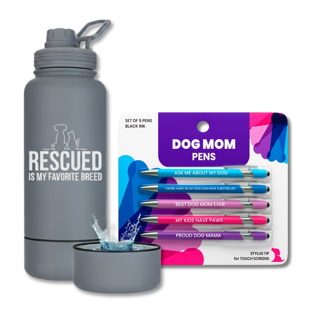 Water Bottle with Dog Bowl & Dog-Themed Stylus Pen Set