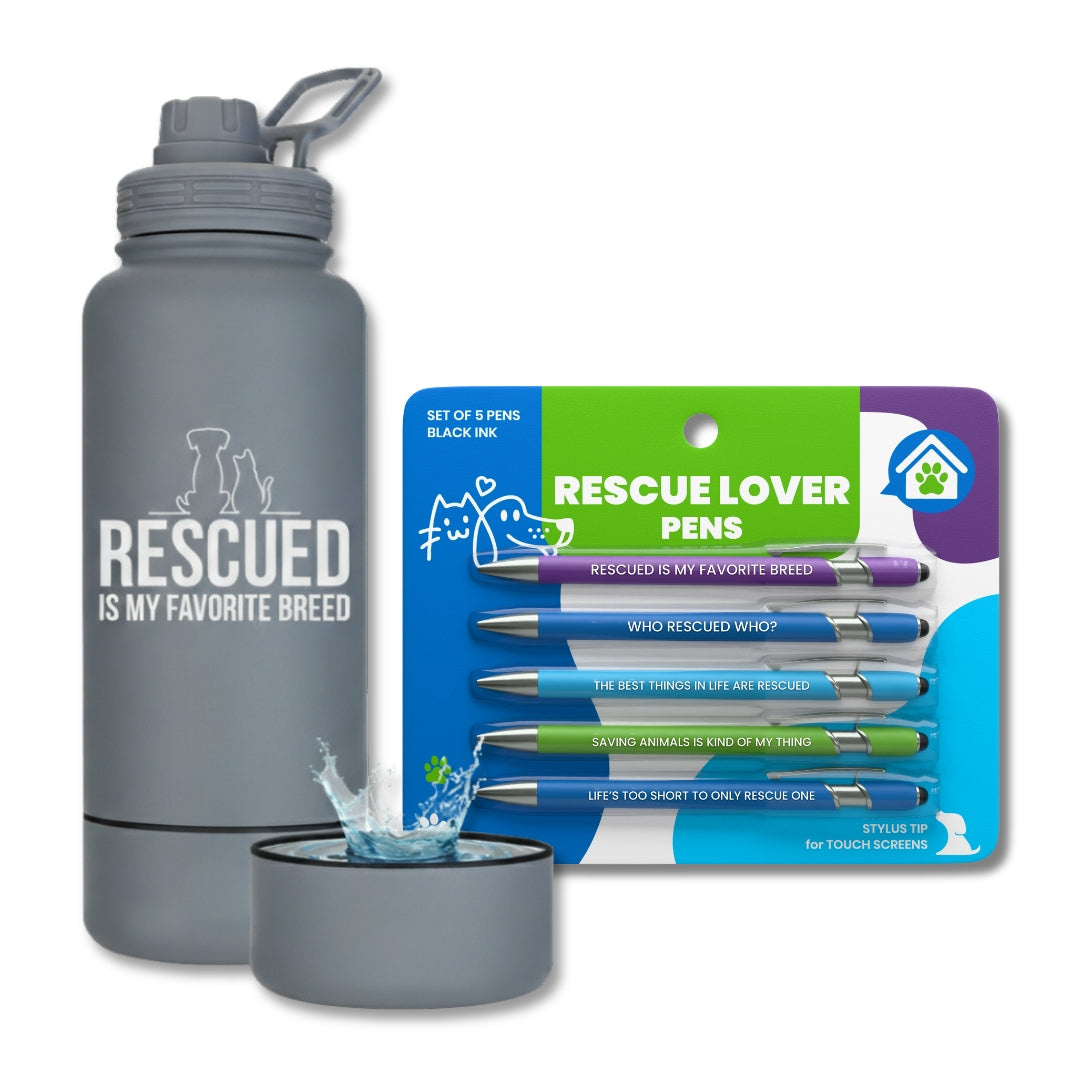 Water Bottle with Dog Bowl & Dog-Themed Stylus Pen Set