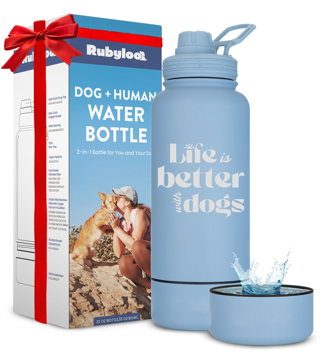 Dog + Human Water Bottle with Detachable Dog Bowl