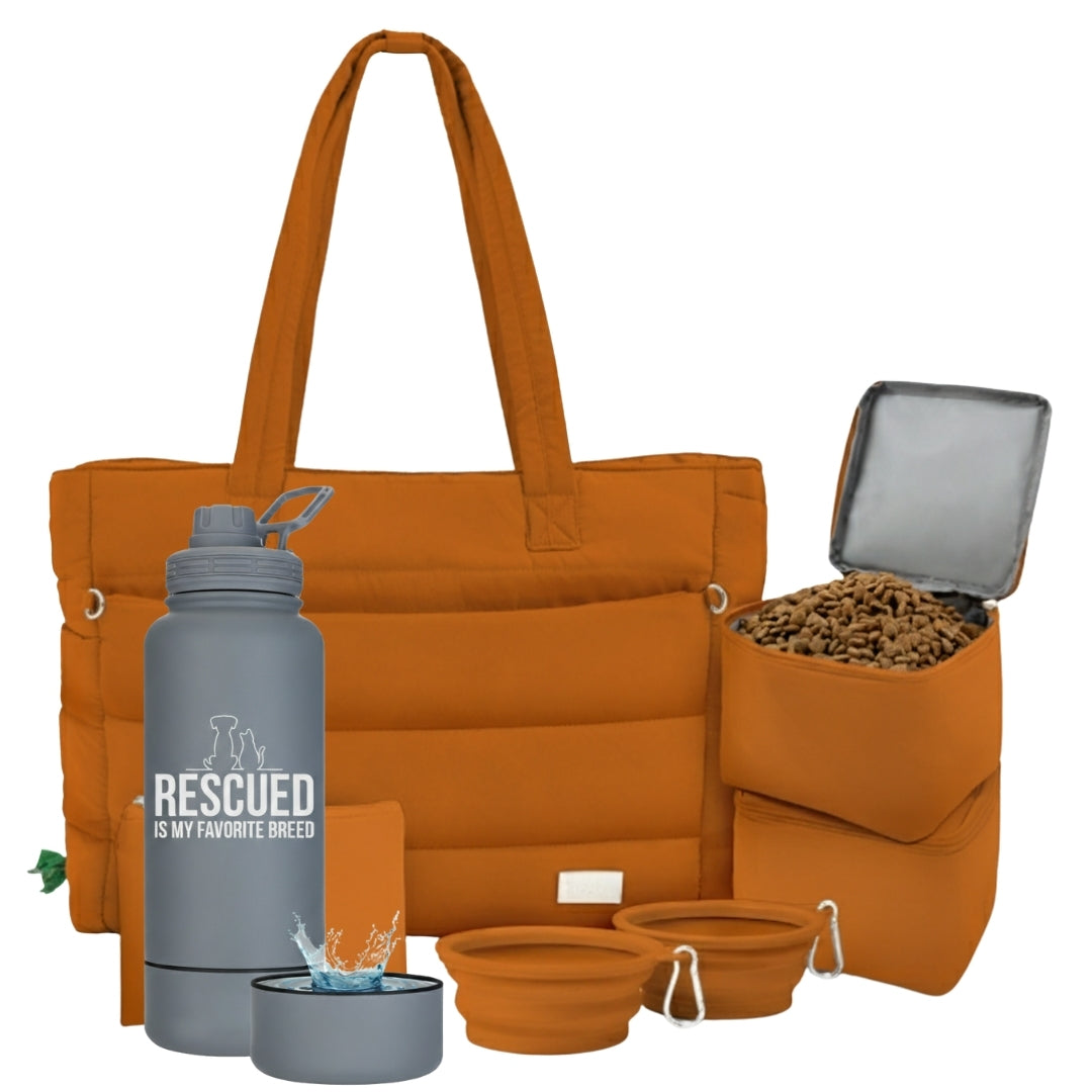 Puffer Dog Travel Bag & Water Bottle with Dog Bowl