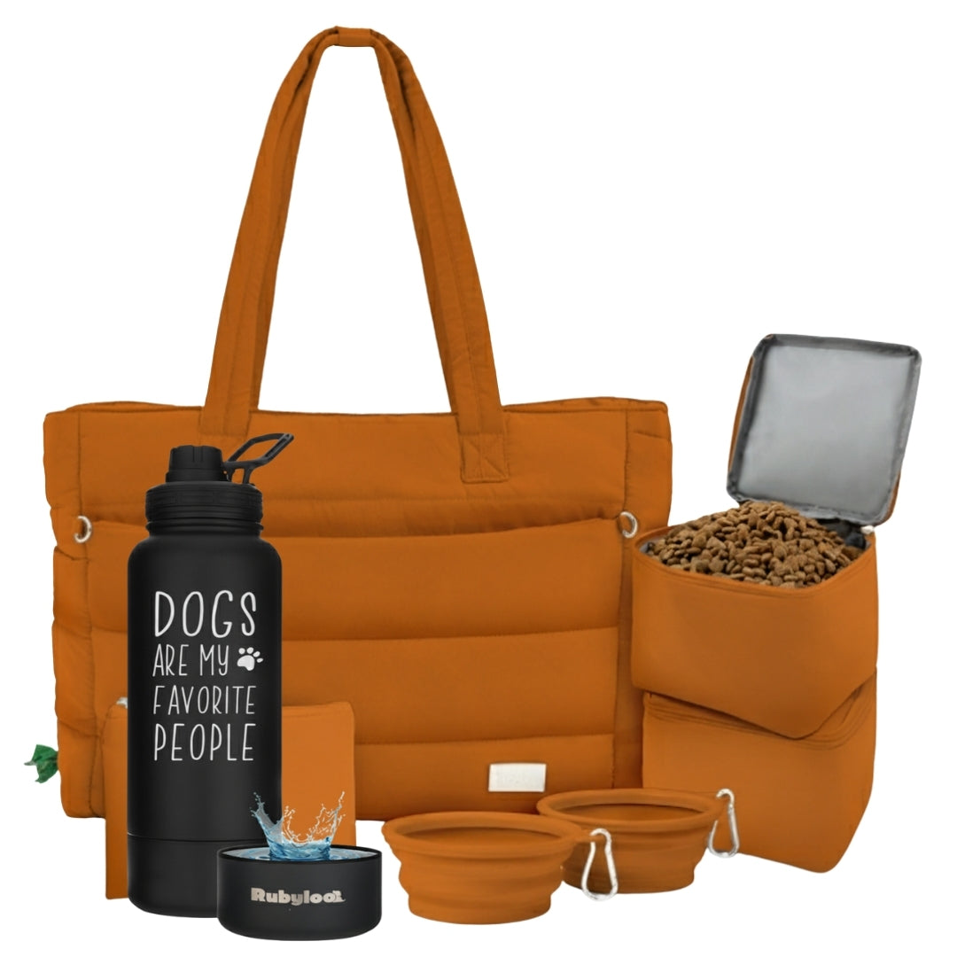 Puffer Dog Travel Bag & Water Bottle with Dog Bowl