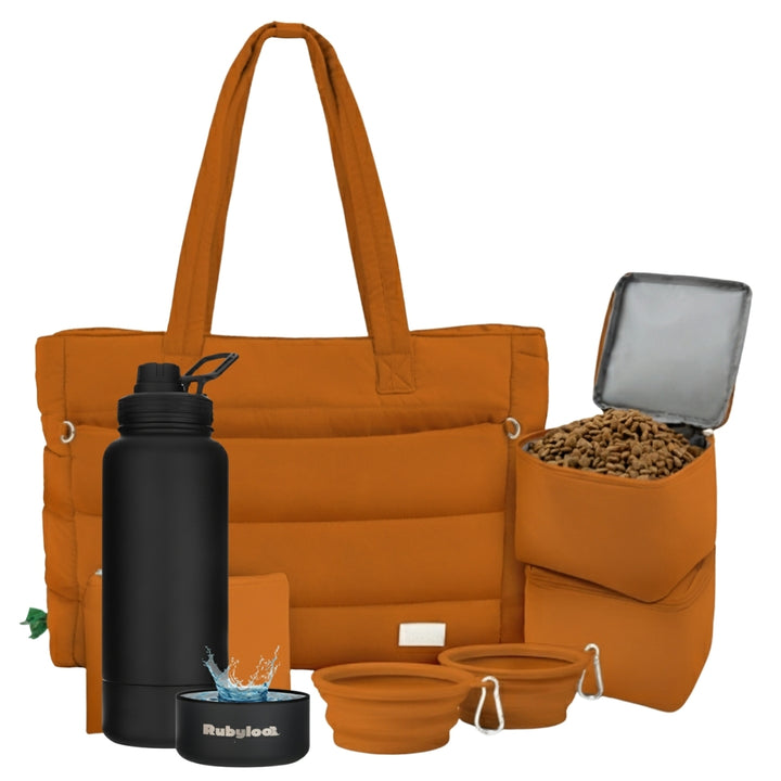 Puffer Dog Travel Bag & Water Bottle with Dog Bowl