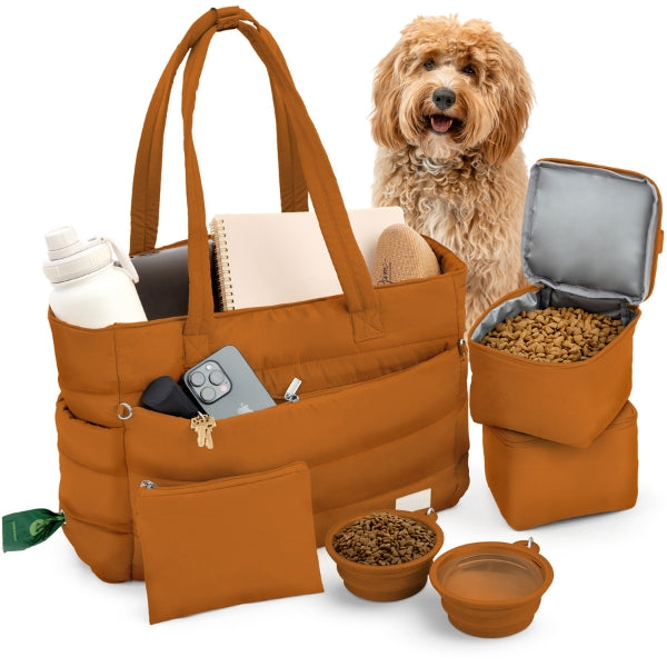 Dog Mom Bag: Puffer Dog Travel Bag with 9 Pockets | Rubyloo