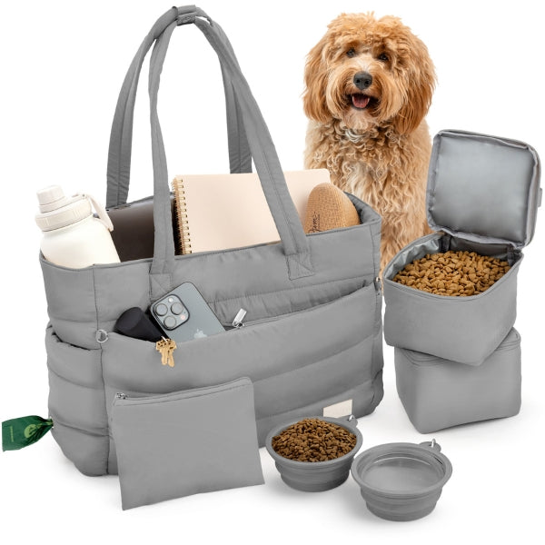 Dog Mom Bag: Puffer Dog Travel Bag with 9 Pockets | Rubyloo