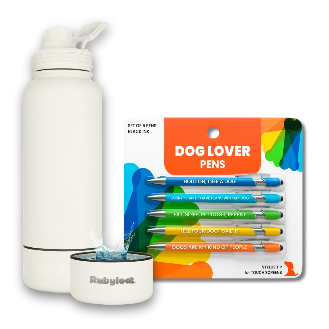 Water Bottle with Dog Bowl & Dog-Themed Stylus Pen Set