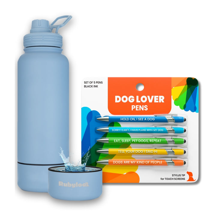 Water Bottle with Dog Bowl & Dog-Themed Stylus Pen Set